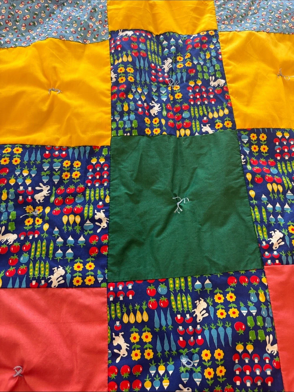 Bright Multicolor Patchwork Quilt - garden sports snowmen plaid